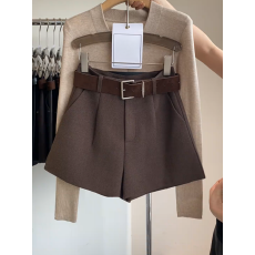 批发大码复古毛呢休闲裤女2025新款秋冬高腰西装裤胖MM显瘦阔腿短裤子