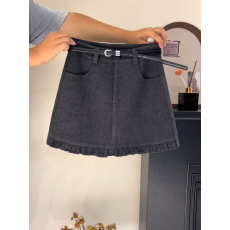 批发深灰色毛呢半身裙女秋<b class='q'>冬</b>新款高腰显瘦a字裙大码百搭花边包臀短裙