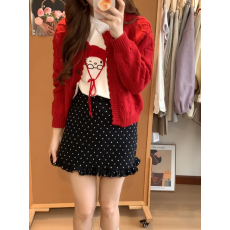 批发大码法式复古气质波点毛呢半身裙女秋季新款胖MM短裙子高腰A字裙