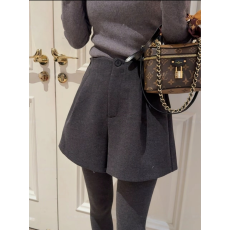 批发毛呢短裤女秋冬大码胖mm显瘦高腰呢子百搭靴裤外穿打底a字阔腿裤