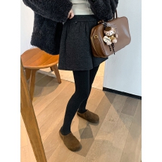 批发松紧高腰毛呢短裤女冬季厚款大码小个子梨型显瘦松弛感A字阔腿裤