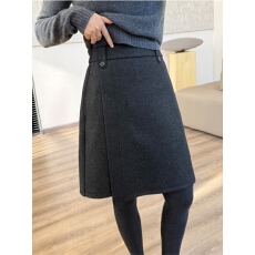 批发<b class='q'>冬</b>季毛呢半身裙胖mm松紧腰遮胯a字裙不规则加长短裙灰色毛呢中裙