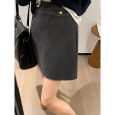 批发秋<b class='q'>冬</b>高腰加厚毛呢半身裙胖mm显瘦灰色呢子a字裙遮肚防走光短裙子