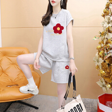 批发官图特价纯棉后包领21支200克2025夏季休闲运动短袖<b class='q'>T</b><b class='q'>恤</b>短裤女套装