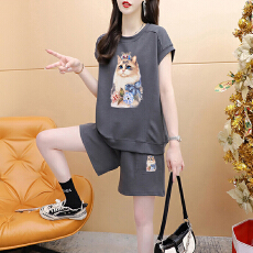 批发官图特价纯棉后包领21支200克2025夏季休闲运动短袖<b class='q'>T</b><b class='q'>恤</b>短裤女套装