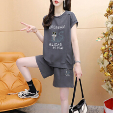 批发官图特价纯棉后包领21支200克2025夏季休闲运动短袖<b class='q'>T</b><b class='q'>恤</b>短裤女套装