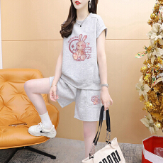 批发官图特价纯棉后包领21支200克2025夏季休闲运动短袖<b class='q'>T</b><b class='q'>恤</b>短裤女套装