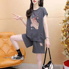 批发官图特价纯棉后包领21支200克2025夏季休闲运动短袖<b class='q'>T</b><b class='q'>恤</b>短裤女套装