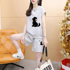 批发官图特价纯棉后包领21支200克2025夏季休闲运动短袖<b class='q'>T</b><b class='q'>恤</b>短裤女套装