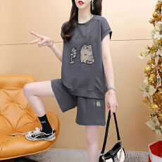 批发官图特价纯棉后包领21支200克2025夏季休闲运动短袖<b class='q'>T</b><b class='q'>恤</b>短裤女套装