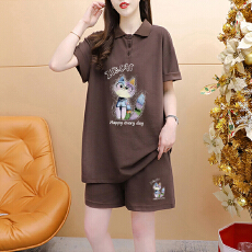 批发官图特价纯棉后包领21支200克2025夏季休闲运动短袖<b class='q'>T</b><b class='q'>恤</b>短裤女套装