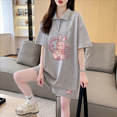 批发官图特价纯棉后包领21支200克2025夏季休闲运动短袖<b class='q'>T</b><b class='q'>恤</b>短裤女套装