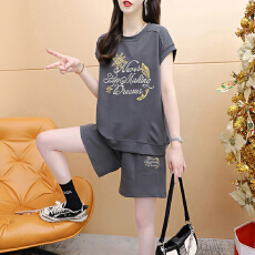 批发官图特价纯棉后包领21支200克2025夏季休闲运动短袖<b class='q'>T</b><b class='q'>恤</b>短裤女套装