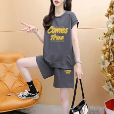 批发官图特价纯棉后包领21支200克2025夏季休闲运动短袖<b class='q'>T</b><b class='q'>恤</b>短裤女套装