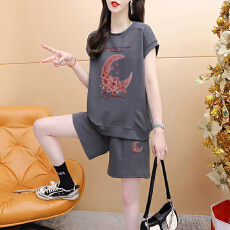 批发官图特价纯棉后包领21支200克2025夏季休闲运动短袖<b class='q'>T</b><b class='q'>恤</b>短裤女套装