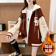 批发实价实拍龙凤尼复合仿超430克2025秋冬季连帽<b class='q'>棒球</b>服女中长款<b class='q'>外套</b>