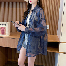 批发实拍涤纶 2026夏季薄款提花刺绣防晒<b class='q'>衬衫女</b>宽松<b class='q'>长袖</b>衬衣上衣