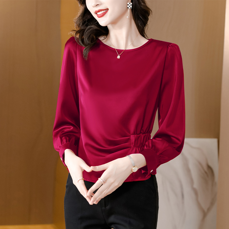 MY11884# 实拍现货 2025秋季新款高级感丝滑绸缎气质法式收腰显瘦减龄衬衣