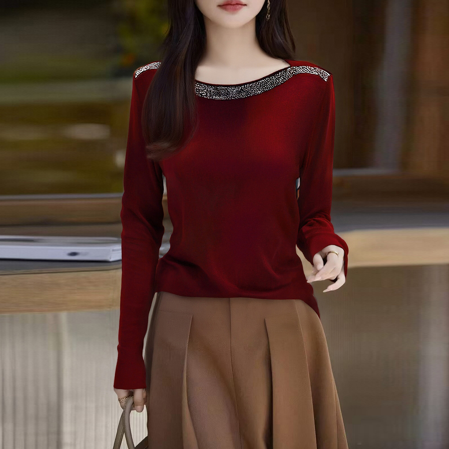 실사 2026 봄 새로운 패션 무거운 작업 핫픽스 티셔츠 여성 작은 대중 몸매 가꾸기 슬림해 보이는 기본 셔츠 맨위 여성