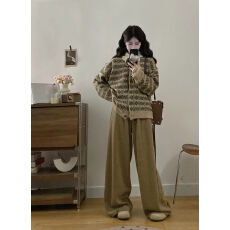 批发实拍秋冬大码复古时尚设计感毛衣+设计感<b class='q'>蕾丝</b><b class='q'>衬衫</b>+百搭阔腿休闲裤