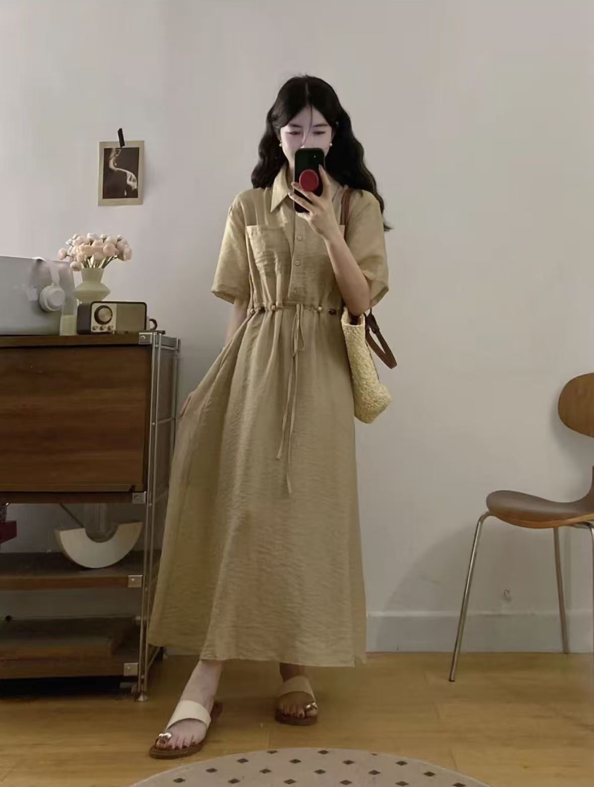 빅 사이즈 여성 의류 디자인 센스 패션 품격 미니멀리즘 허리 수축 다용도 캐주얼 지방 mm 드레스