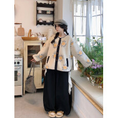 批发实拍 已出货 名族风撞色<b class='q'>印花</b>外套休闲棉服+不规则打底+加绒裤子