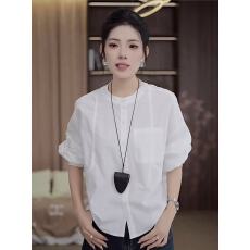 批发早秋白色通勤圆领长袖<b class='q'>衬衫</b>女款2025新款秋季设计感小众内搭上衣