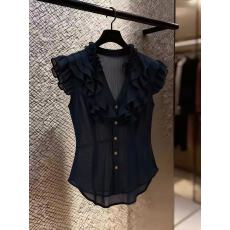 批发法式气质荷叶边短袖衬衫女夏季<b class='q'>宽松</b>设计感小众高级感气质<b class='q'>雪纺上衣</b>