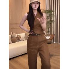 批发法式高级感小洋装两件套装御姐时尚马甲背心上衣女夏季洋气阔腿裤