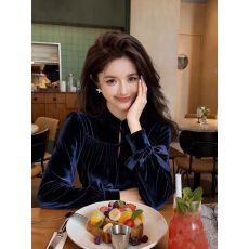 秋冬法式复古丝绒打底衬衫女设计感小众独特绝美小众气质显瘦上衣