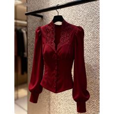 批发法式高级感蕾丝拼接丝绒<b class='q'>衬衫</b>女冬季新款内搭气质减龄小众上衣