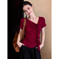 批发2026年夏季新款短袖T恤时尚不规则收腰显瘦气质百搭短款上衣<b class='q'>潮</b>女