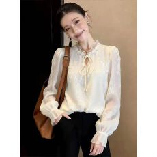 批发法式系带立领蕾丝上衣女春季新款2026年气质修身显瘦时尚百搭上衣