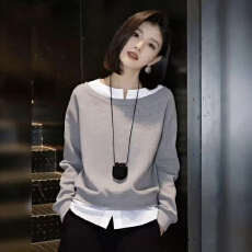 批发高级感撞色拼接假两件<b class='q'>套头卫衣</b>2026春季款时尚百搭休闲长袖上衣<b class='q'>女</b>