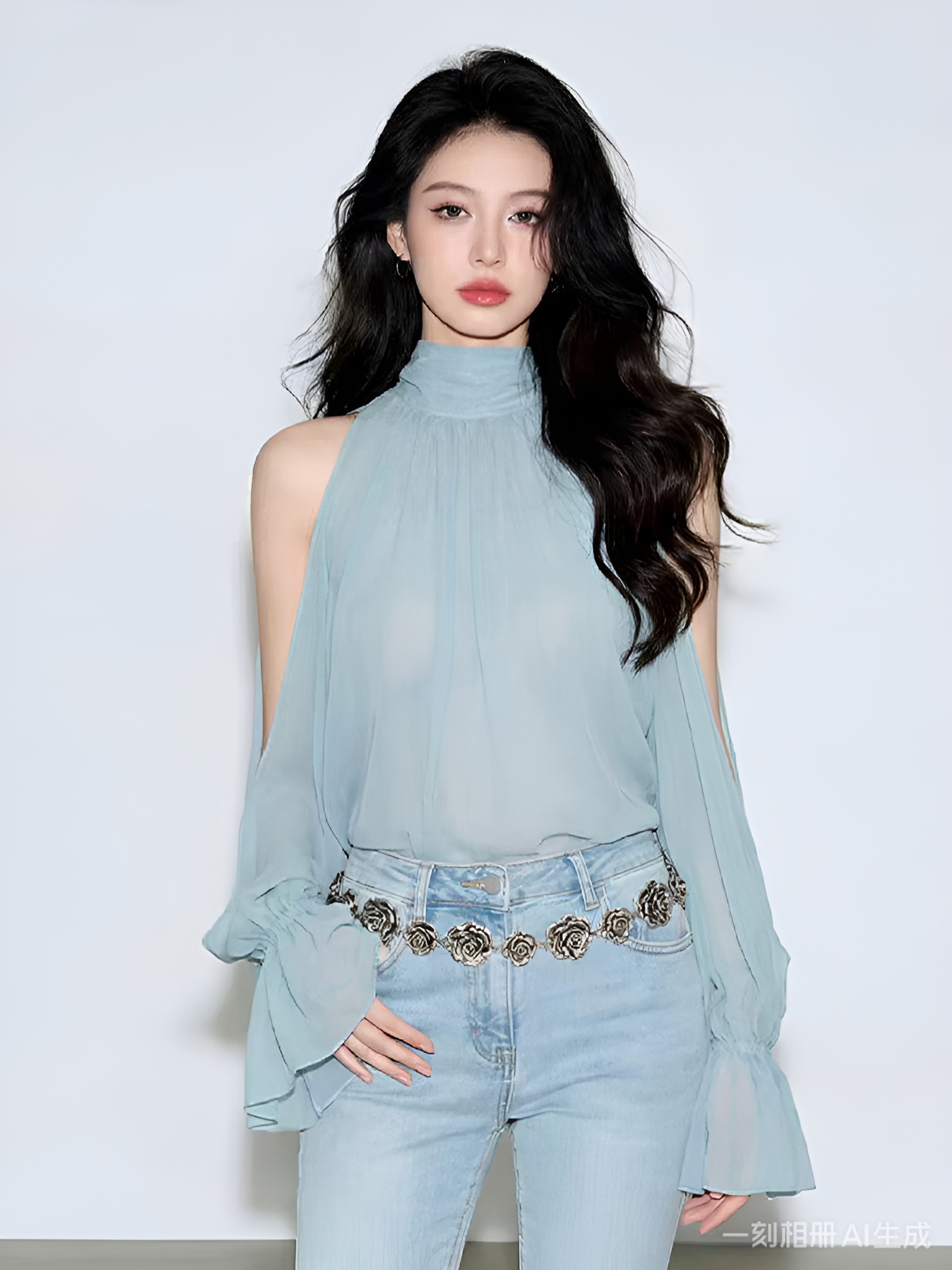 2026 Chic 몸매 가꾸기 맨위 품격 캐주얼 아름다운 불규칙 파란색 스탠드 칼라 루즈핏 행침 목 여성 셔츠 여름
