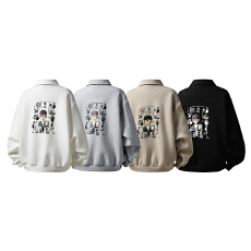 批发秋季新款卫衣男日系重磅简约纯版长袖POLO衫情侣款T翻领宽松版型