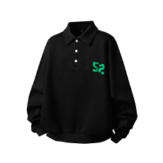 批发秋季新款卫衣男日系重磅简约印花长袖POLO衫情侣款T翻领宽松版型