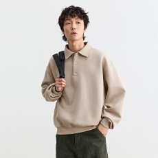 批发秋季新款卫衣<b class='q'>男</b>日系重磅简约纯版长袖<b class='q'>POLO</b><b class='q'>衫</b>情侣款T翻领宽松版型