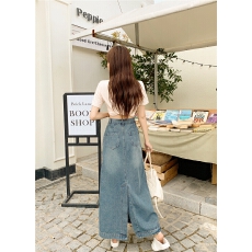 批发实拍大码春季新款显瘦复古毛边牛仔半身裙女高腰宽松型a字长裙