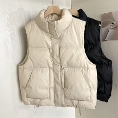 批发实拍#<b class='q'>大码</b>女装时尚简约百搭马甲女短款纯色立领马夹背心棉服外套