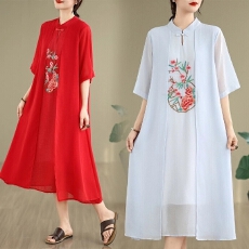 批发实拍新中式国风汉服改良连衣裙女夏季新款遮肚子显瘦气质洋气裙子