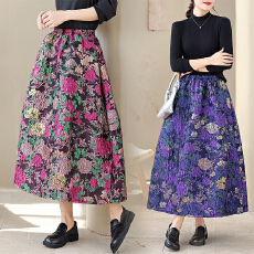 批发实拍大货已出 秋冬新款浮雕提花百搭<b class='q'>半身裙</b>高腰中长裙子花苞裙 女