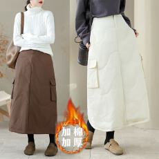 批发实拍韩版文艺女装羽绒棉<b class='q'>半身裙</b>2025冬季新款加厚夹棉蓬松保暖长裙