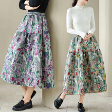 批发实拍 2025秋冬新款浮雕提花休闲百搭<b class='q'>半身裙</b>高腰中长裙子花苞裙 女