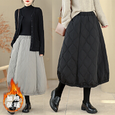 批发实拍  葫芦格松紧腰夹棉加厚花苞半身裙女冬季新款宽松中长款裙子