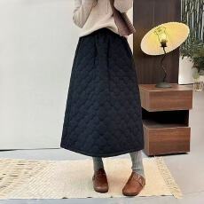 批发非实拍 冬季新款夹棉加厚半身裙女中<b class='q'>长款</b>裙子宽松休闲百搭a字棉裙