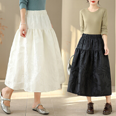 批发实拍 2026春季新款浮雕提花<b class='q'>半身</b>裙文艺休闲百搭中长裙子<b class='q'>蓬蓬裙</b> 女