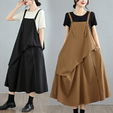 批发实拍无袖百搭大码背带裙女夏季新款外穿宽松不规则褶皱吊带<b class='q'>连衣裙</b>