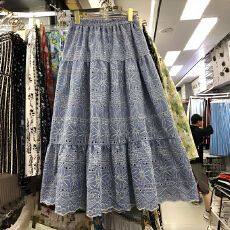 批发非实拍复古镂空刺绣<b class='q'>碎花</b>半身裙女夏季新款高腰宽松显瘦a字中长裙