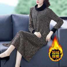 批发有口袋加绒加厚<b class='q'>连衣裙</b>女中老年秋冬季新款韩版大码保暖打底裙